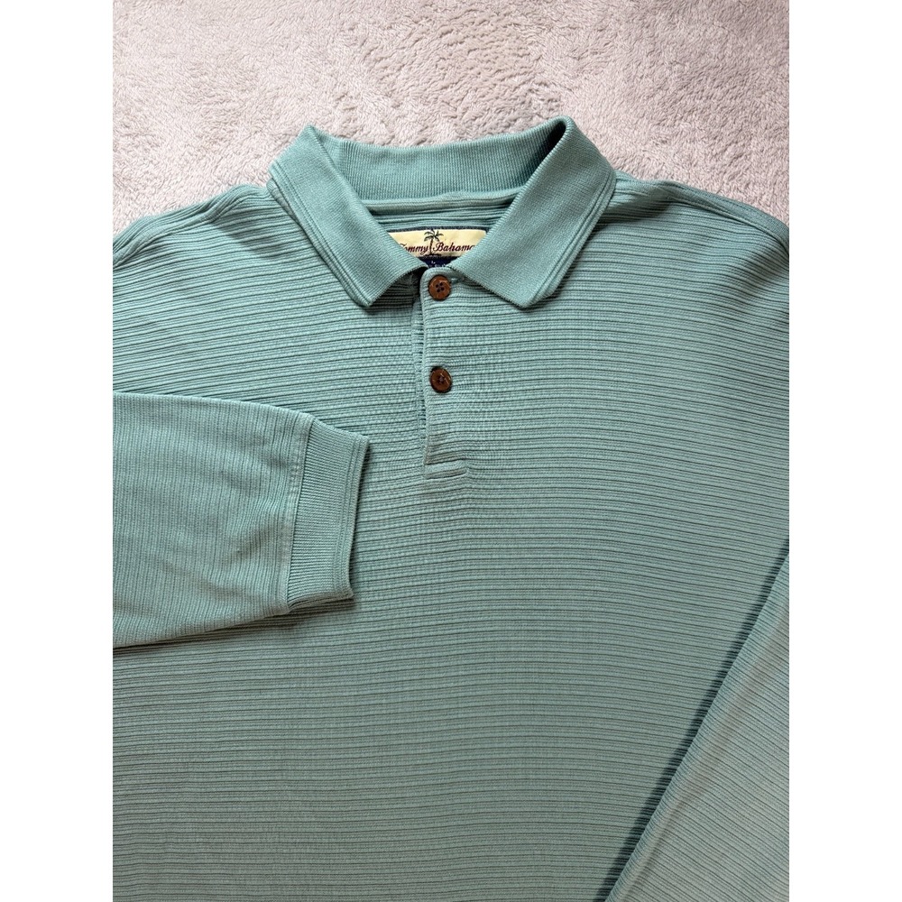 Tommy Bahama Men's Size L Silk Blend Textured Long Sleeve Knit Polo Shirt Teal